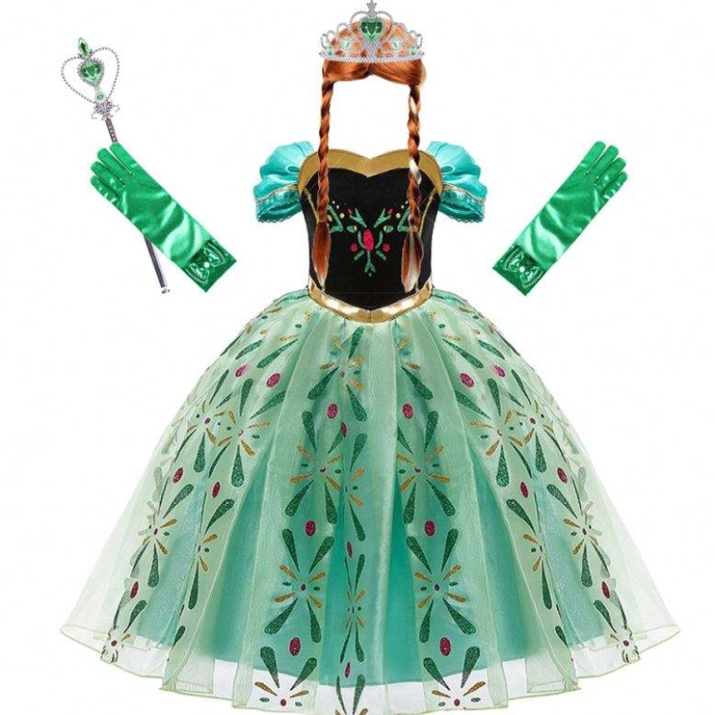 Gúna Anna do Chailín Cosplay Snow Banríon Banphrionsa Éadaí Páistí Éadaí Oíche Shamhna Éadaí Oíche Shamhna Leanaí Breithlá Gúna Fancy Carnival agus Wig