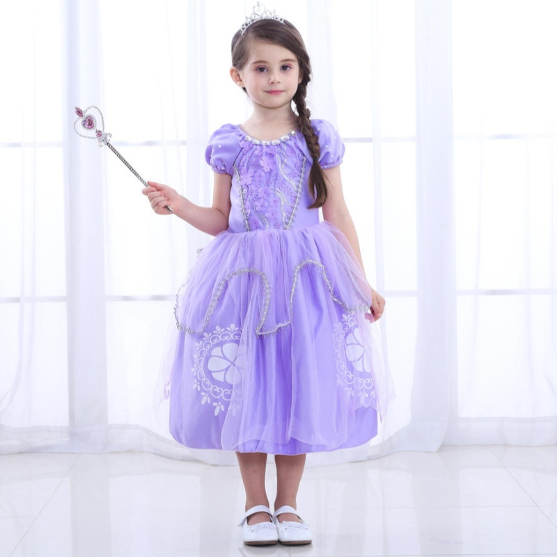 Gúna Sofia Banphrionsa Do Chailíní Kids Cosplay Puff Sraitheanna Sraitheanna Sraitheanna Páirtí Páirtí Breithlá Leanaí Gúna Ball Ball Feisteas Fancy