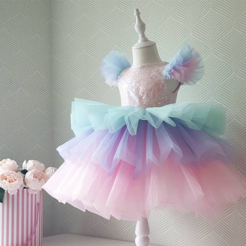 Cailíní Foirmiúla Banphrionsa Gúna Kids Lace Funebow Rainbow Tráthnóna Galánta Císte Páirtí Tutu Tutu Prom Leanaí Bainise Pommerio N110; Éadaí