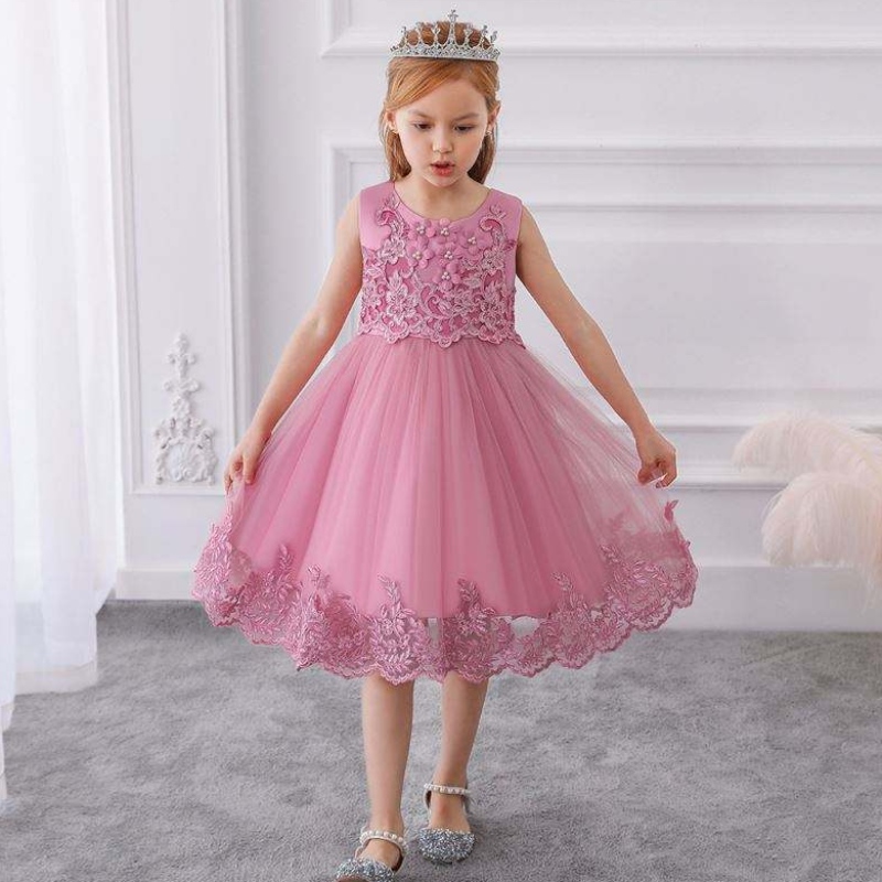 Baige páistí samhraidh gúna sequin cóisir cailín bláth cailín lása sleeveless frock cailín gúnaí lá breithe gúnaí glan cailín