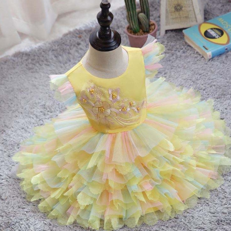 Baige cailíní \'gúna sleeves gearr bailé ildaite cailínínua\' gúna banphrionsa dearadh frock d0755