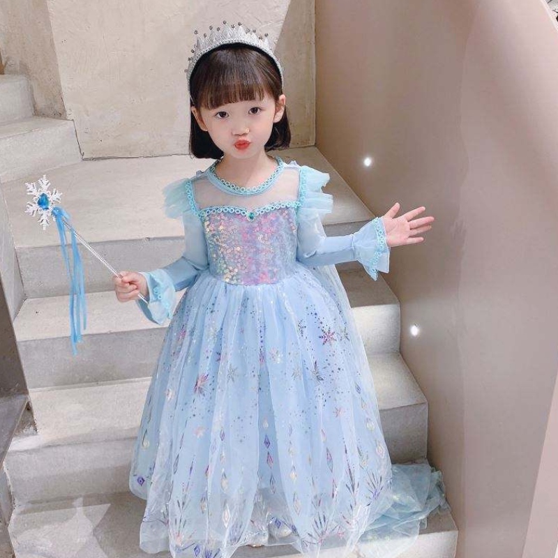 Baige BAIGE GOWN GOWN Páirtí Banphrionsa Gúna Leanaí Oíche Shamhna Leanaí Breithlá Cosplay Complay Sleeve Fada Elsa Gúna