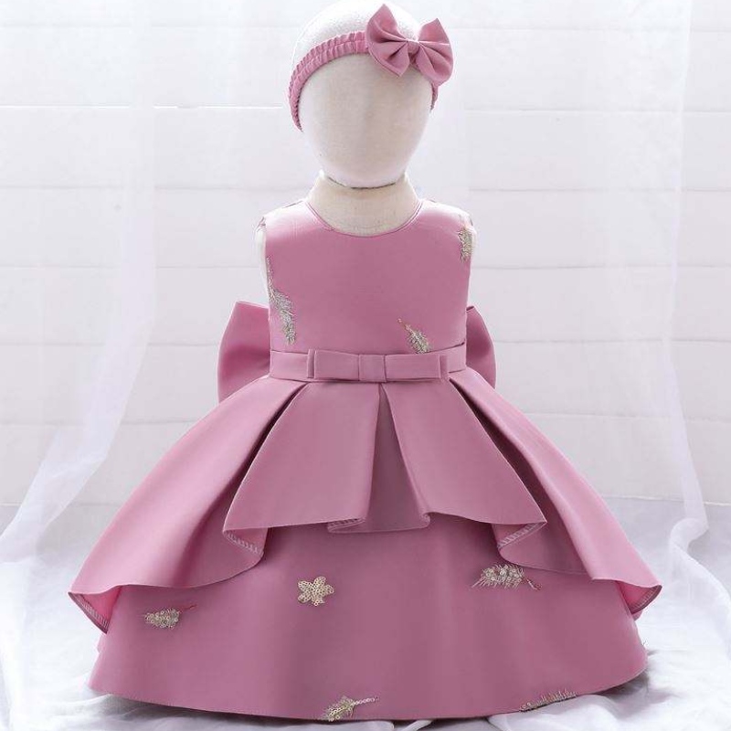 Dearadh Frock Baige Baige 1 bhliain Gúna Breithlá Gúnaí Banphrionsa Gúnaí Bláthanna le Headband Saor in Aisce