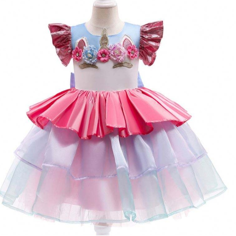 Sleeves gearra baige baige gúna bláthanna císte layered Caire Cailíní Cailíní gúnaí unicorn do chóisir