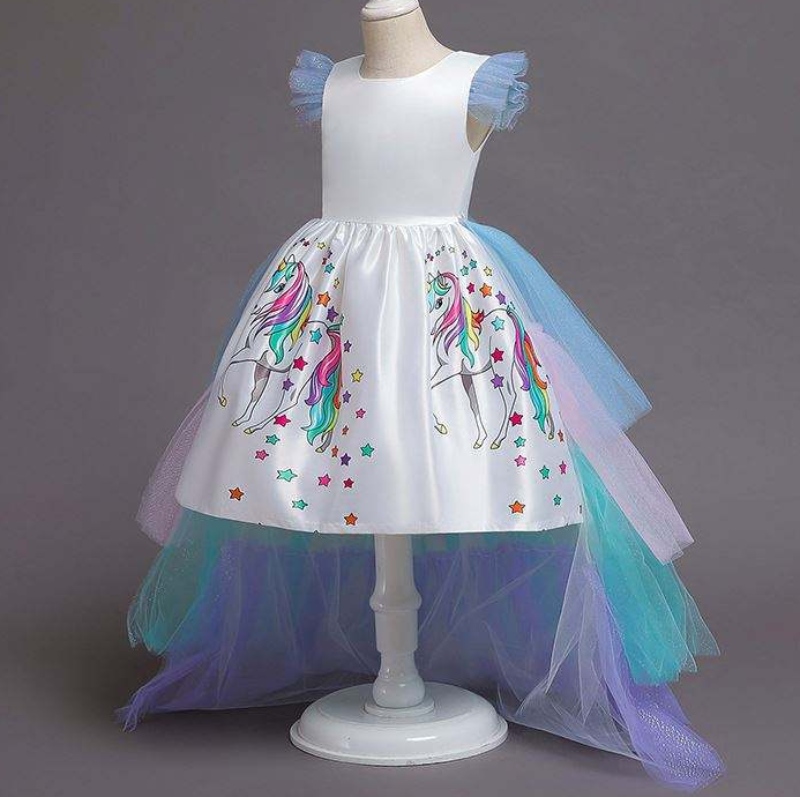 2020 Páistí Samhraidh Sleeveless Rainbow Banphrionsa Páirtí Breithlá Unicorn Gúna Puffy le Headband DJS100