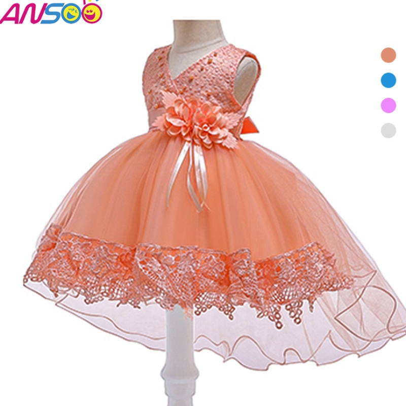 Leanaí Peach Peach Ansoo Peach Breithlá Cailín Breithlá Banphrionsa Flower Orange Wedding Gúna Do Chailín