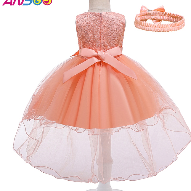 Leanaí Peach Peach Ansoo Peach Breithlá Cailín Breithlá Banphrionsa Flower Orange Wedding Gúna Do Chailín