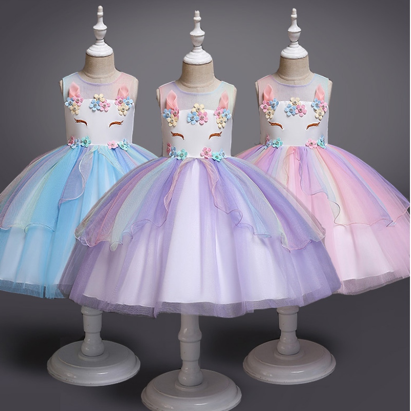 Cailíní Éadaí Banphrionsa Unicorn Cailíní Pageant Tráthnóna Gúnaí Fada Kids Sleeveless Embroidery Bláthanna Breithlá Páirtí Tutu Gúnaí Tutu