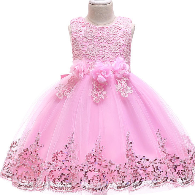 Gúna banphrionsa geal dearg do chailíní frocks cóisir frocks frith-wrinkle cadás breathable gúnaí tráthnóna bláthanna breathable