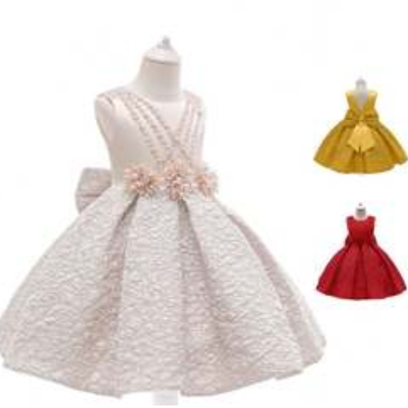 Baige Nua Satin Flower Girl Gúna Banphrionsa páistí páistí leanbh bainise gúna liathróid mhaighdean maighdean l5252