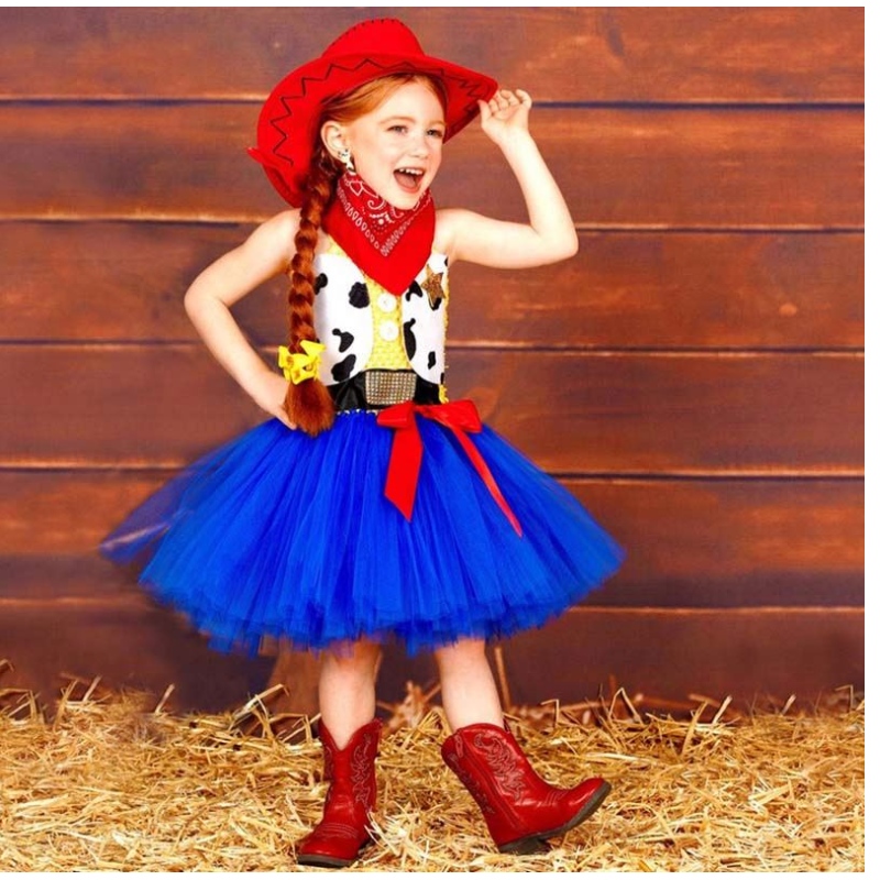 Éadaí Cóisir Breithlána Cásca Éadaí Cowgirl Éadaí Do Chailín 1-12 bliain le bandana Cowboy Hat HCTS-002