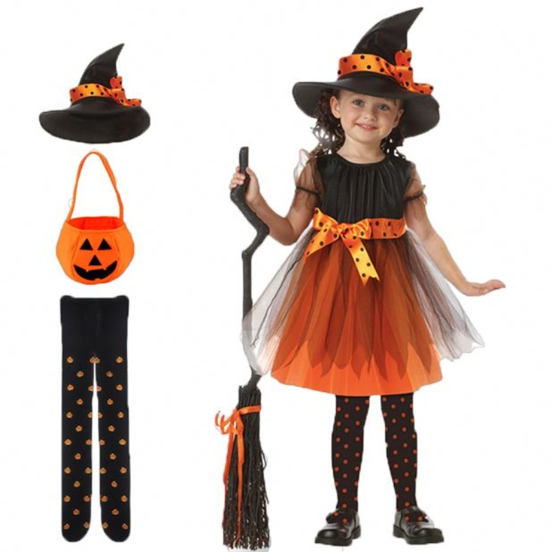 Éadaí gúna cailleach leagtha hata mála pumpkin mála pantyhose leanaí cailíní Oíche Shamhna cosplay teens teens teens cailín leanbh gownnaíonánnaíonán